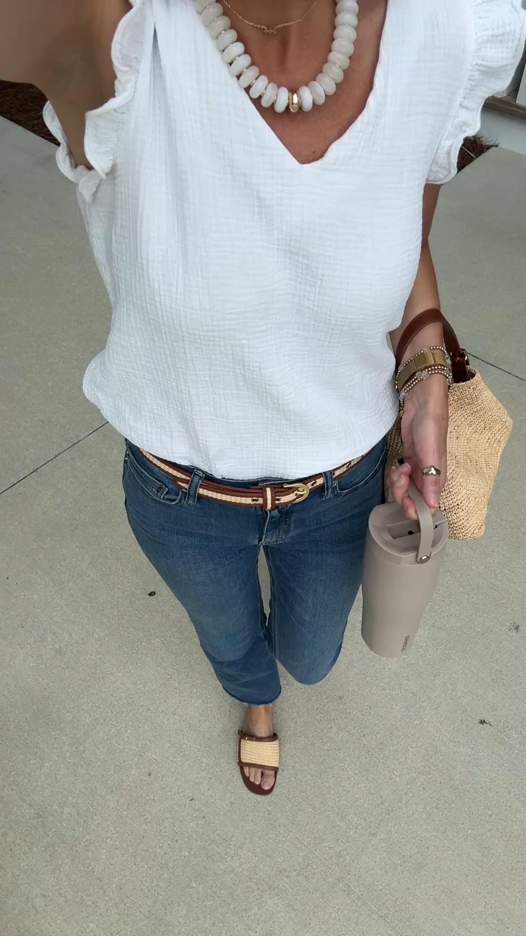 I am 5’11” wearing small in the top and 28x30 in the jeans.  Sandals true to size.

#LTKmomlife #LTKgrwm #LTKootd