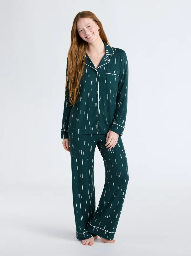 Joyspun Women’s Dreamy Soft Collection Long Sleeve Top and Pants Pajama Set, Sizes XS-4X | Walmart (US)