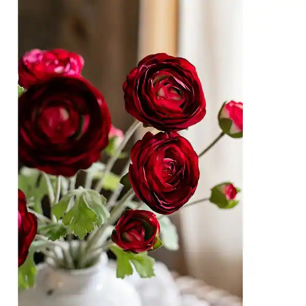 RusticReach Artificial Buttercup Flower Bundle in Red Burgundy 21" Tall - [C]-Five Stems | Bed Bath & Beyond
