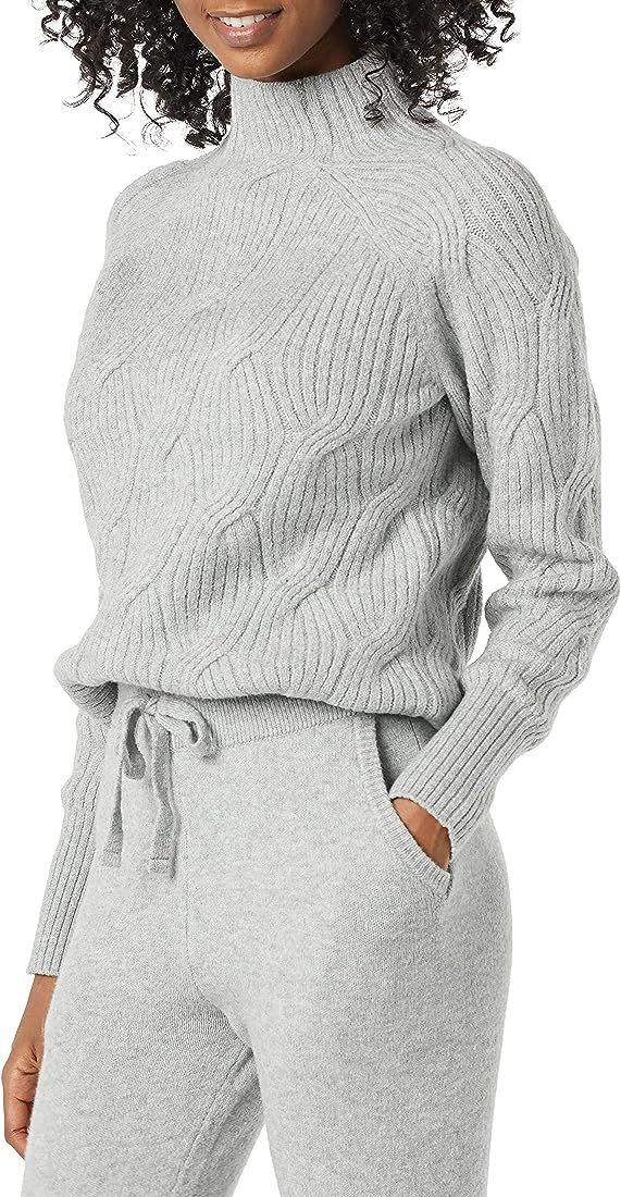 Amazon.com: Amazon Essentials Women's Soft Touch Funnel Neck Cable Sweater, Grey Heather, Large :... | Amazon (US)
