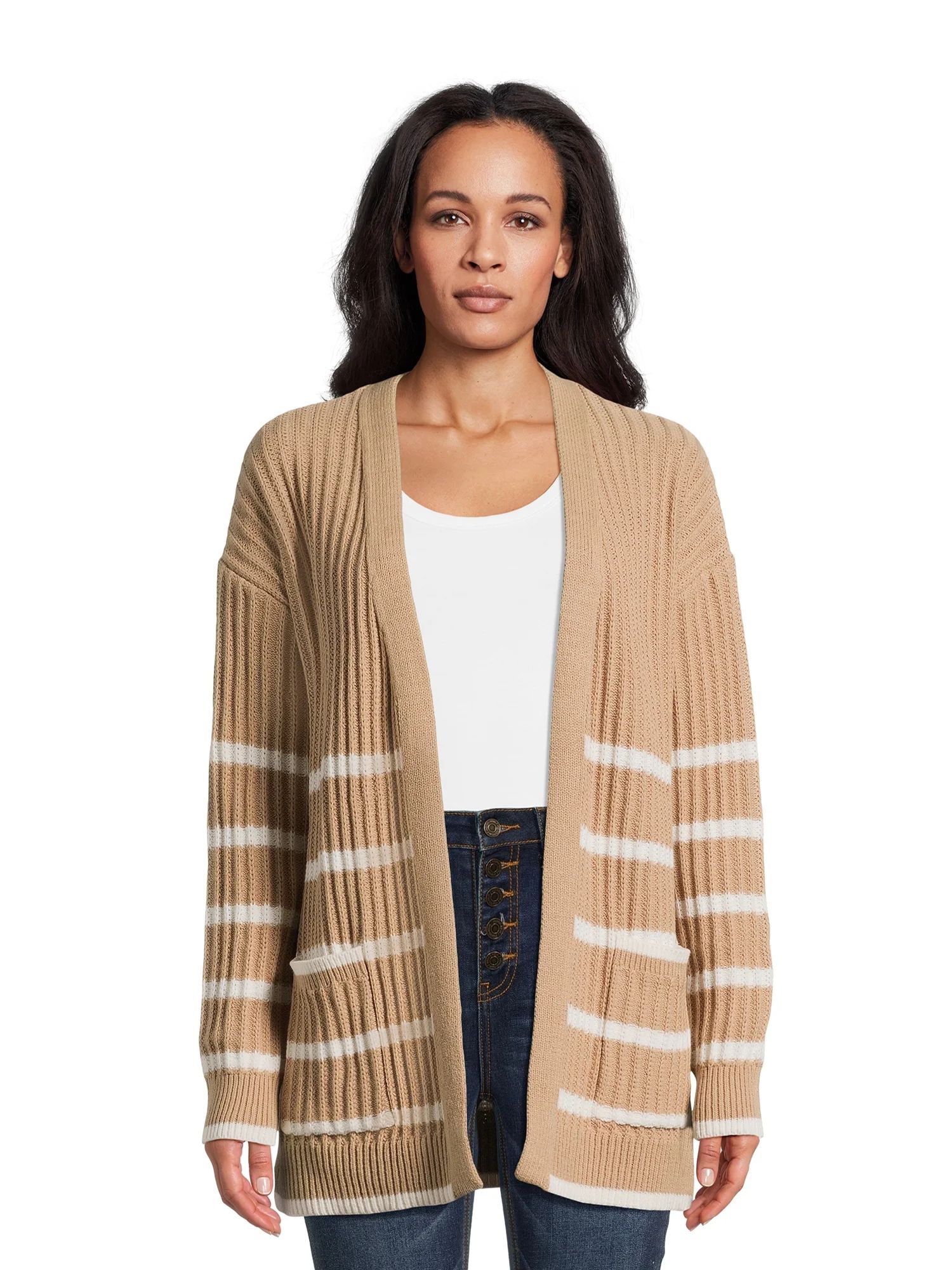 Time and Tru Women’s Ribbed Open Front Cardigan Sweater, Midweight | Walmart (US)