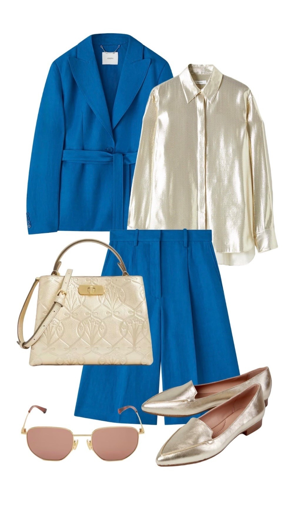 Cian Blue with Cool Gold is a marriage made in heaven! 

The inspiration is a night out in Capri, with Joseph’s gold lame Capri (appropriately enough) shirt, Cian blue linen blend shorts and their stunning Cian blue belted jacket for when it gets chilly. 

Partner with this incredible gold embossed leather bag from Liberty London, Gold Loafers from Made the Edit and Bottega Veneta Gold Frame Aviator Sunglasses gold for when you’re watching the sun set! 

If loafers aren’t your thing, elegant gold mules or gold sandals would look just as fabulous 💫💙💫

Cian Blue Belted Jacket, Linen Shorts & Gold Shirt - Joseph

Gold Embossed Leather Tote Bag & Gold Frame Aviator Sunglasses by  Bottega Veneta - Liberty London

Gold Loafers - Made The Edit 

#LTKuk #LTKstyletip #LTKdatenight #LTKtravel

#LTKeurope #LTKluxury #LTKsummer