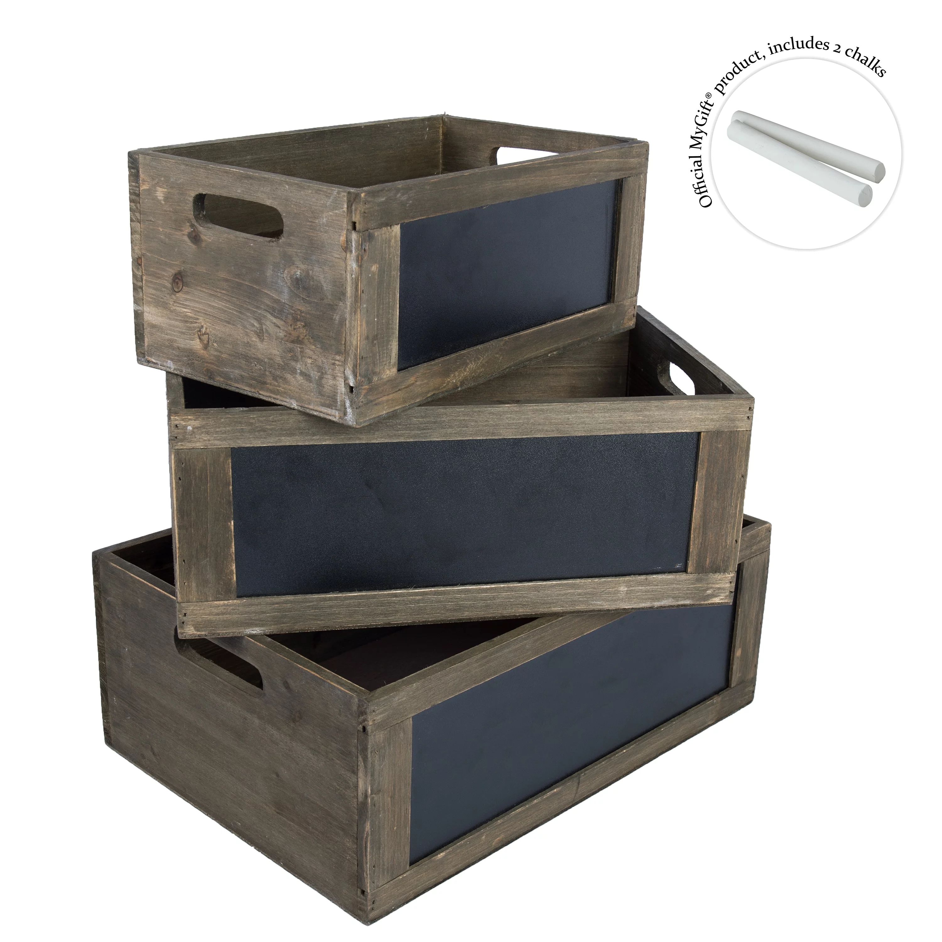 MyGift Rustic Brown Wood Nesting Storage Crates with Chalkboard Front Panel and Cutout Handles, S... | Walmart (US)