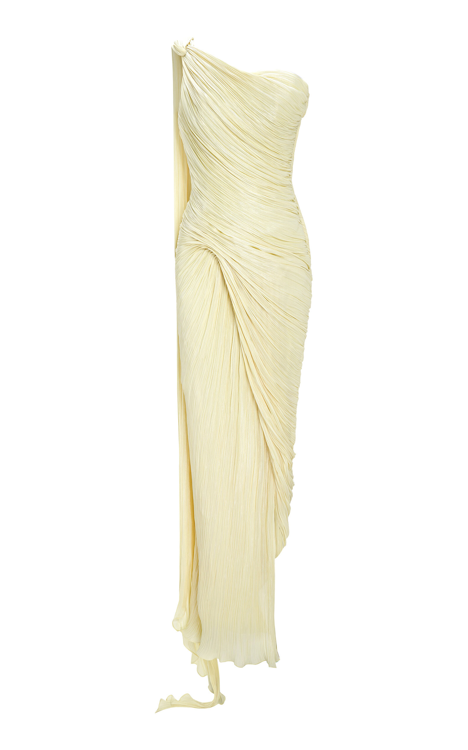 Marmar Halim - Pleated Asymmetric Silk-Chiffon Gown - Yellow - EU 38 - Moda Operandi | Moda Operandi (Global)
