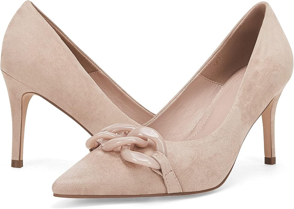 Womens Stiletto High Heels Pumps Closed Pointed Toe Slip On Office Wedding Pump Shoes with Chain | Amazon (US)