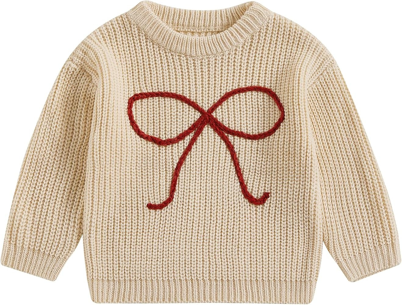Toddler Baby Girl Chunky Sweater Cute Bow/Heart Print Sweater Pullover Crewneck Shirt Valentines ... | Amazon (US)