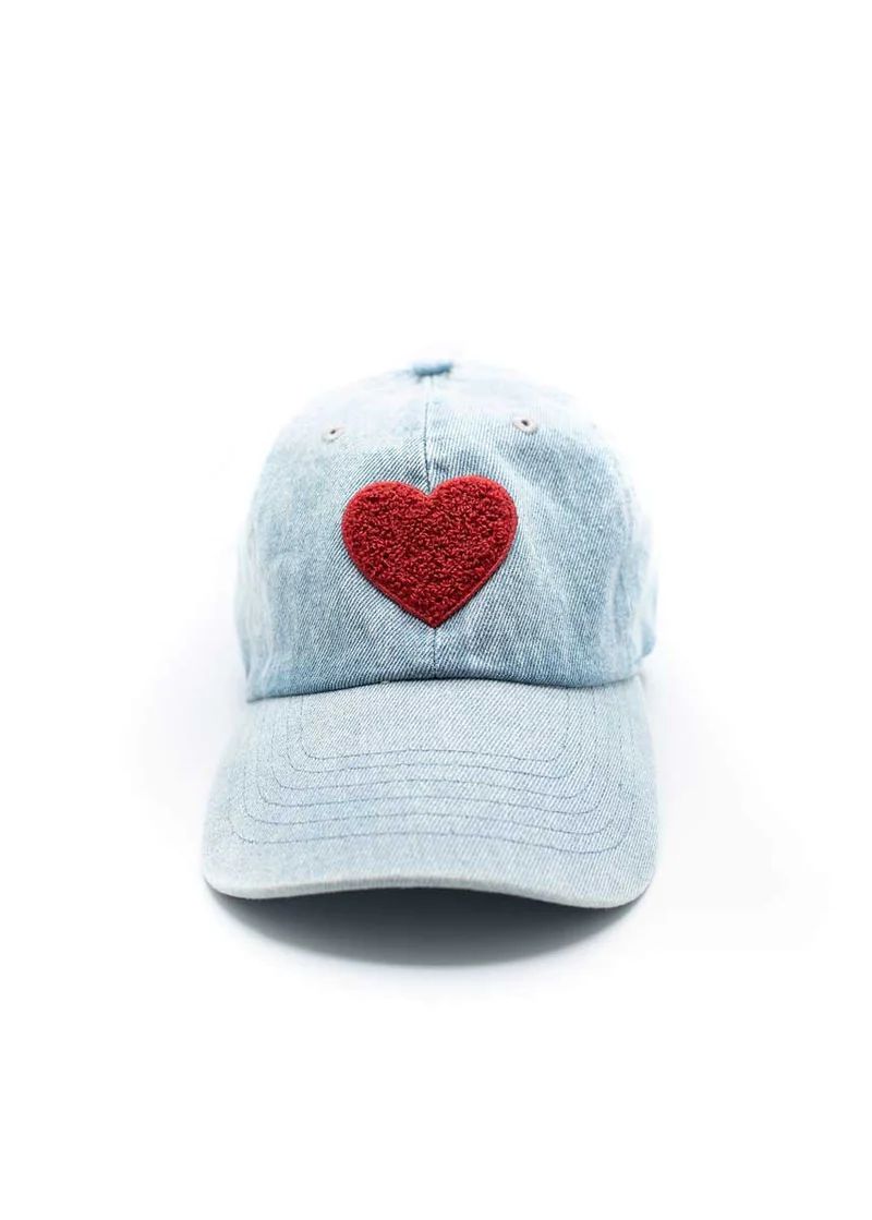 Denim Terry Heart Hat - Red | Alice & Wonder