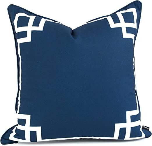 Navy Blue Outdoor Pillow Cover, Greek Key, 20"x20" | Amazon (US)