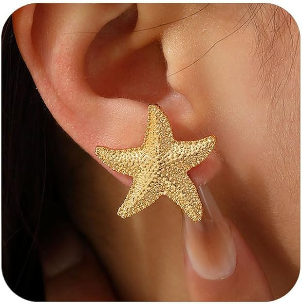 Starfish Shell Stud Earrings for Women Gold Silver Chunky Seashell Drop Dangle Earring Beach Summ... | Amazon (US)