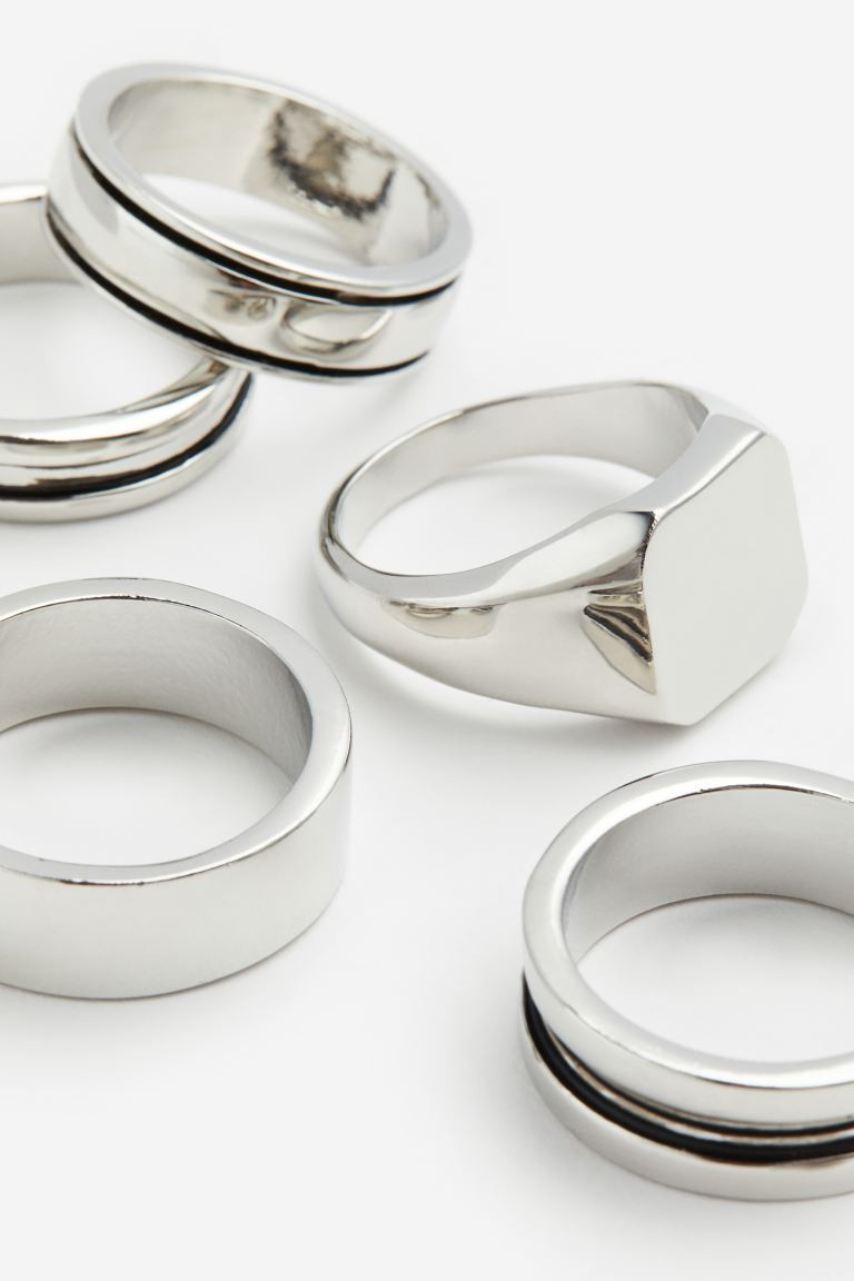 5-pack rings - Silver-coloured - Men | H&M GB | H&M (UK, MY, IN, SG, PH, TW, HK)