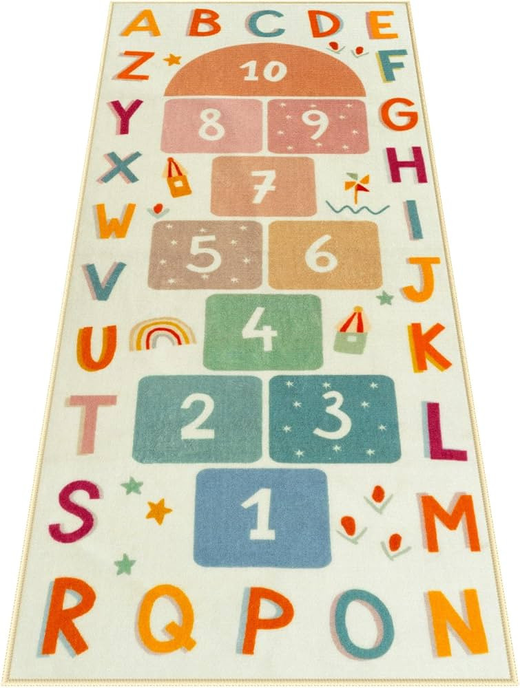 STARUIA Washable Hopscotch Kids Rug for Playroom, Colorful Educational Classroom Rugs with ABC Nu... | Amazon (US)