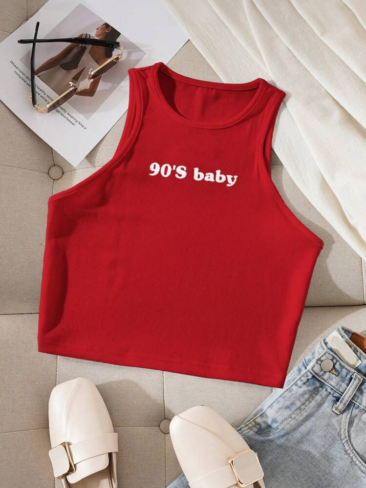 Plus Size Summer Casual Letter Print Tank Top | SHEIN