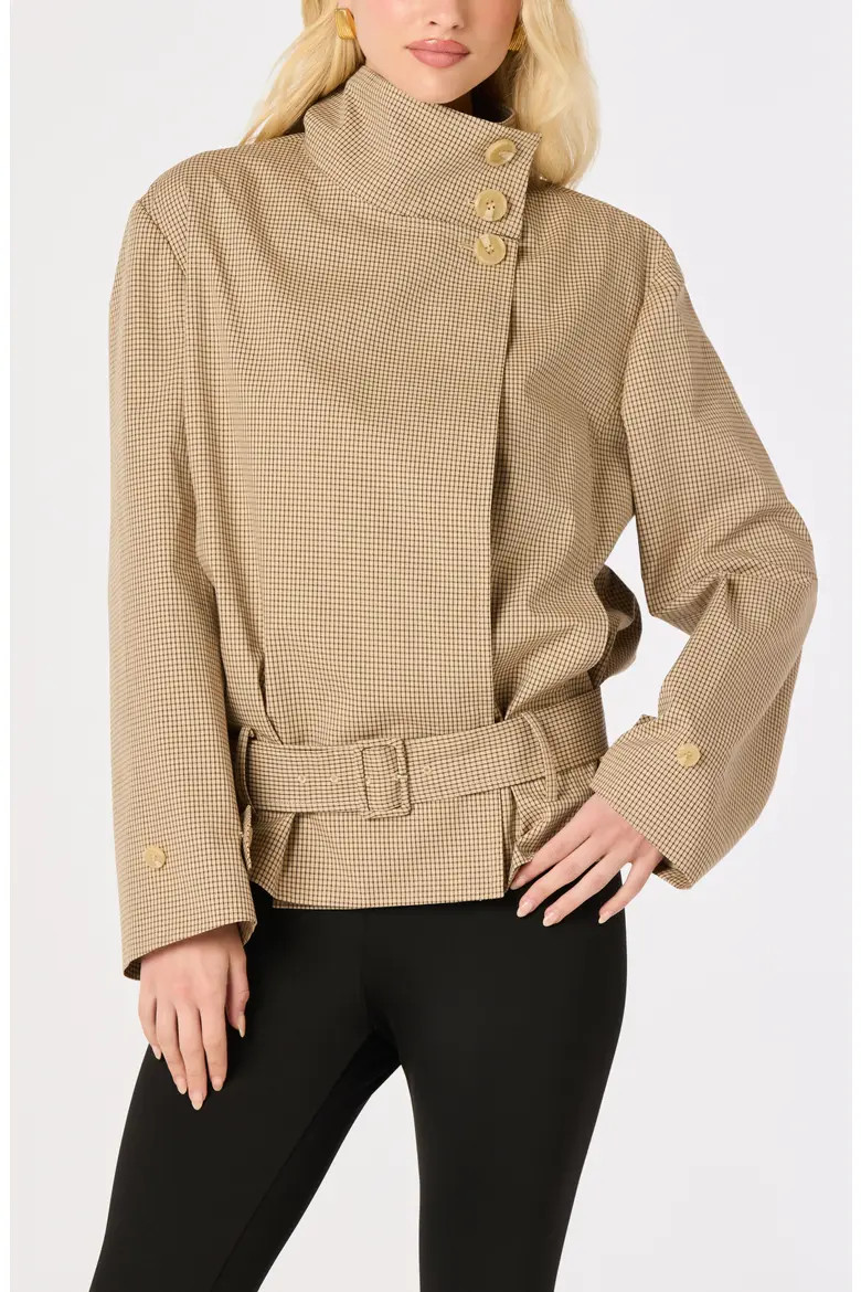 ASTR the Label Gael Plaid Belted Jacket in Tan Plaid at Nordstrom, Size Large | Nordstrom