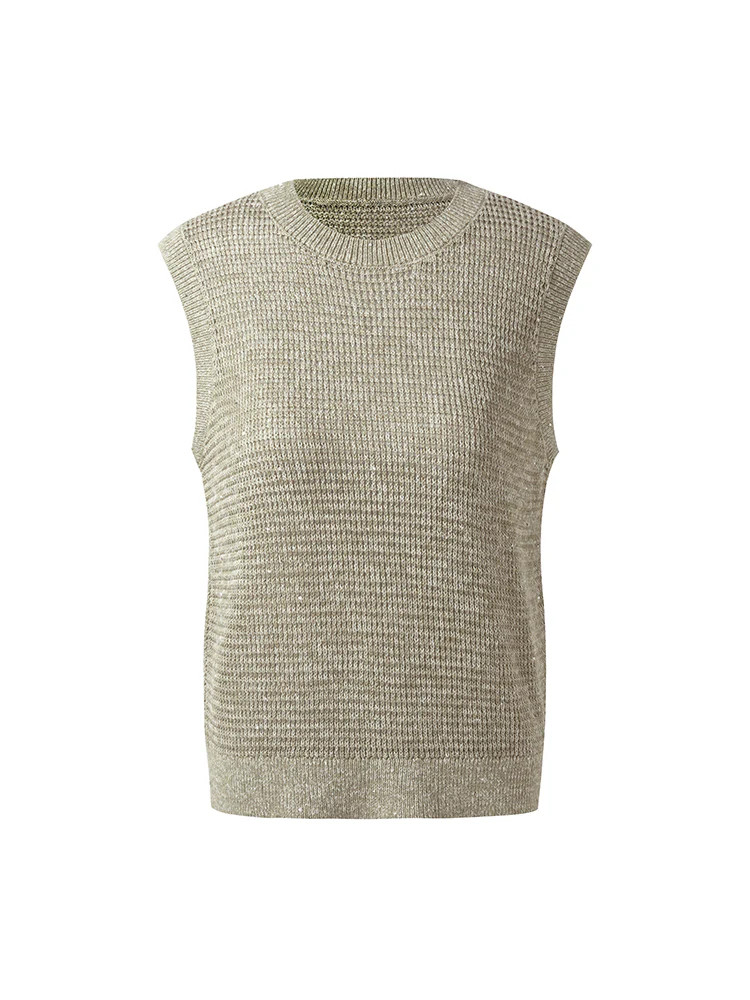 Linen Sequins Openwork Women Knit Tank Top | GOELIA