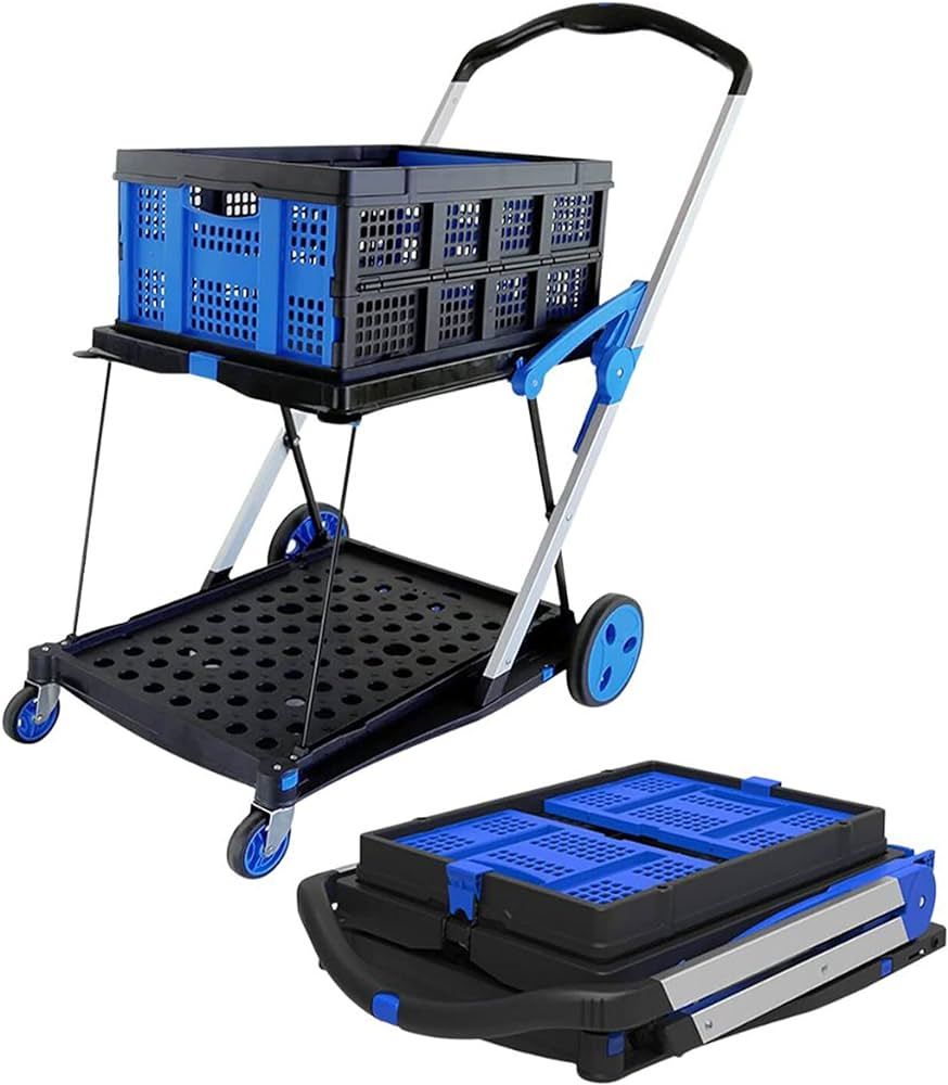 Magna Cart 2 Tier Folding Shopping Rolling Crate Cart, Grocery Cart with Collapsible Utility Tote... | Amazon (US)