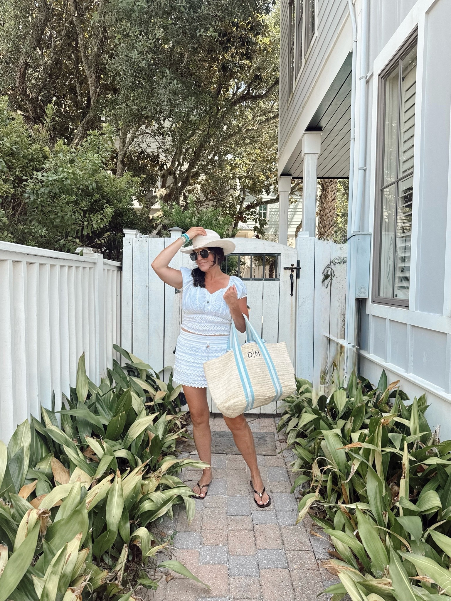 Beach wear, beach cover up with hat, bag and jelly flip flops

#LTKSwim #LTKTravel #LTKOver40