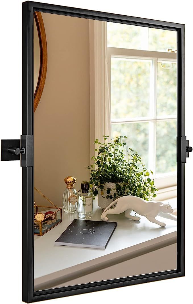 MOON MIRROR 20"x28" Pivot Mirror for Wall, Modern Black Rectangle Vanity Mirror, Premium Pine Woo... | Amazon (US)