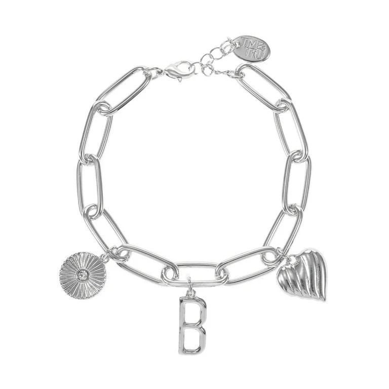 Time and Tru Silvertone Initial Charm Bracelet, Initial B | Walmart (US)