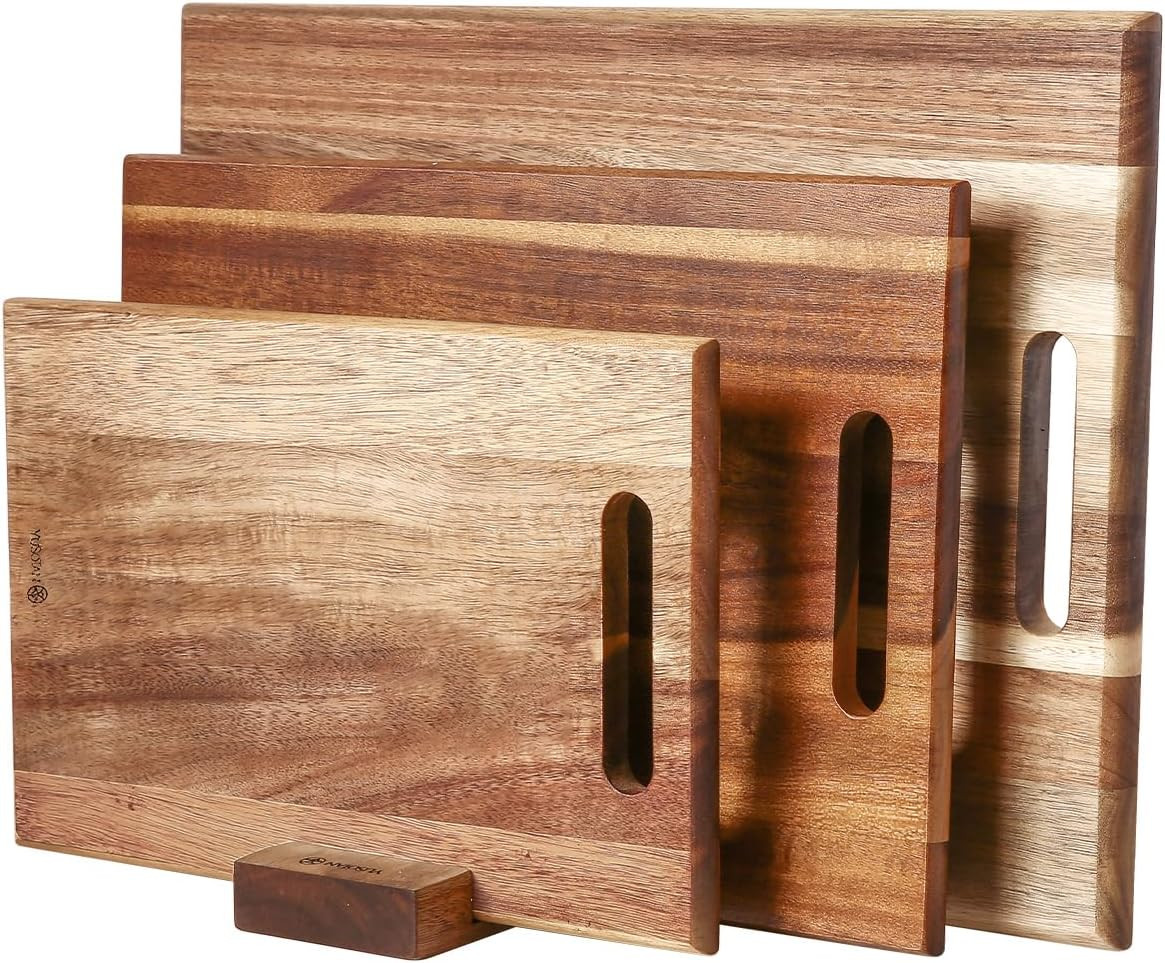 3-piece Acacia Wood Cutting Board Set for Kitchen, Large Wooden Cutting Board Set with Handle, Th... | Amazon (US)