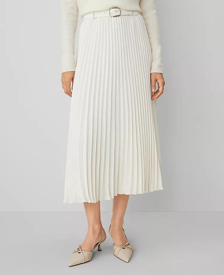 Belted Pleated Midi Skirt | Ann Taylor (US)