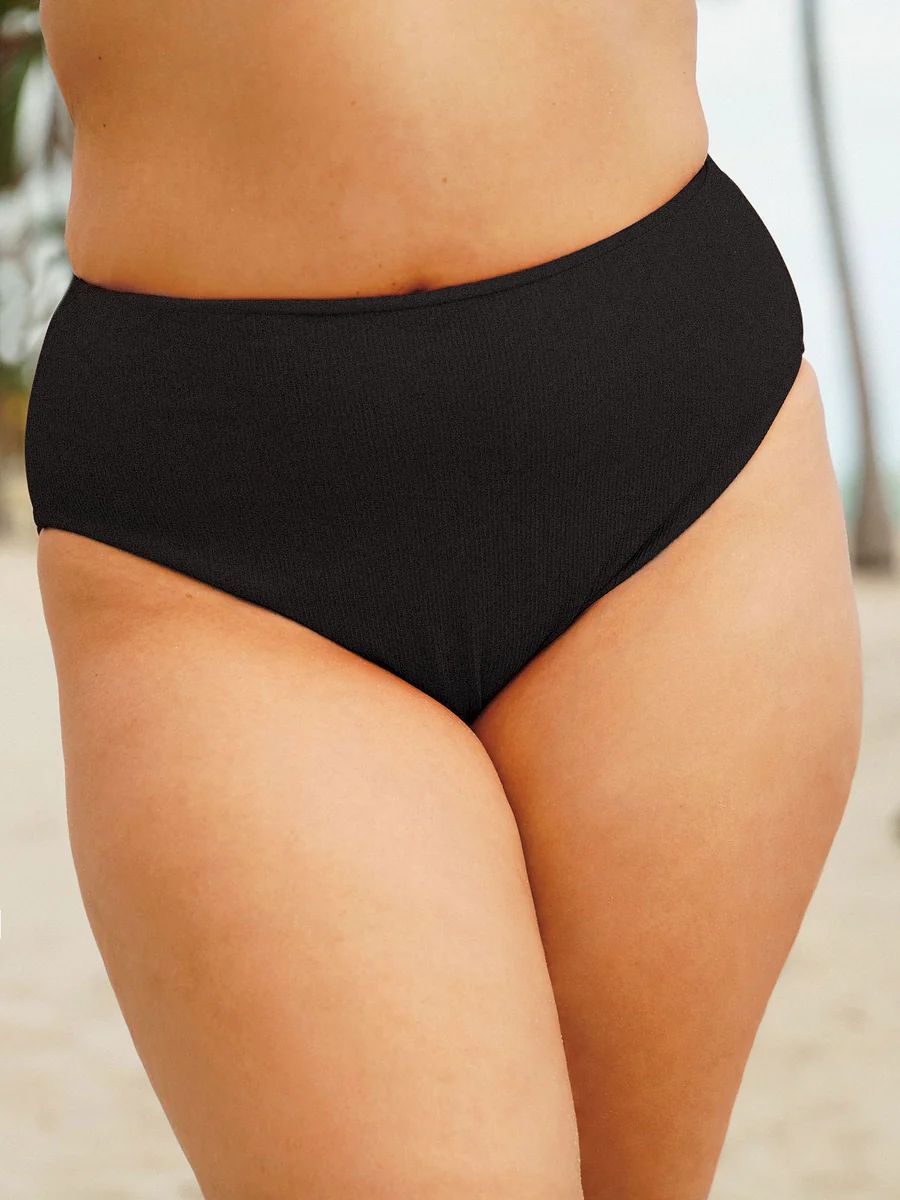 Black Ribbed Plus Size Bikini Bottom & Reviews - Red,Black - Sustainable Plus Size Bikinis | BERL... | BERLOOK