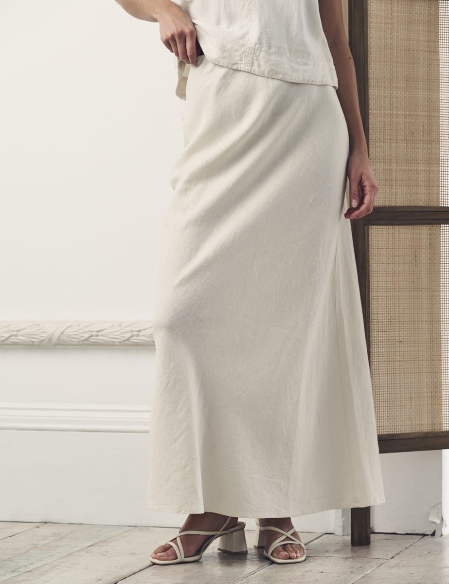 Cream Linen-blend Mila Midi Skirt | Nobody's Child