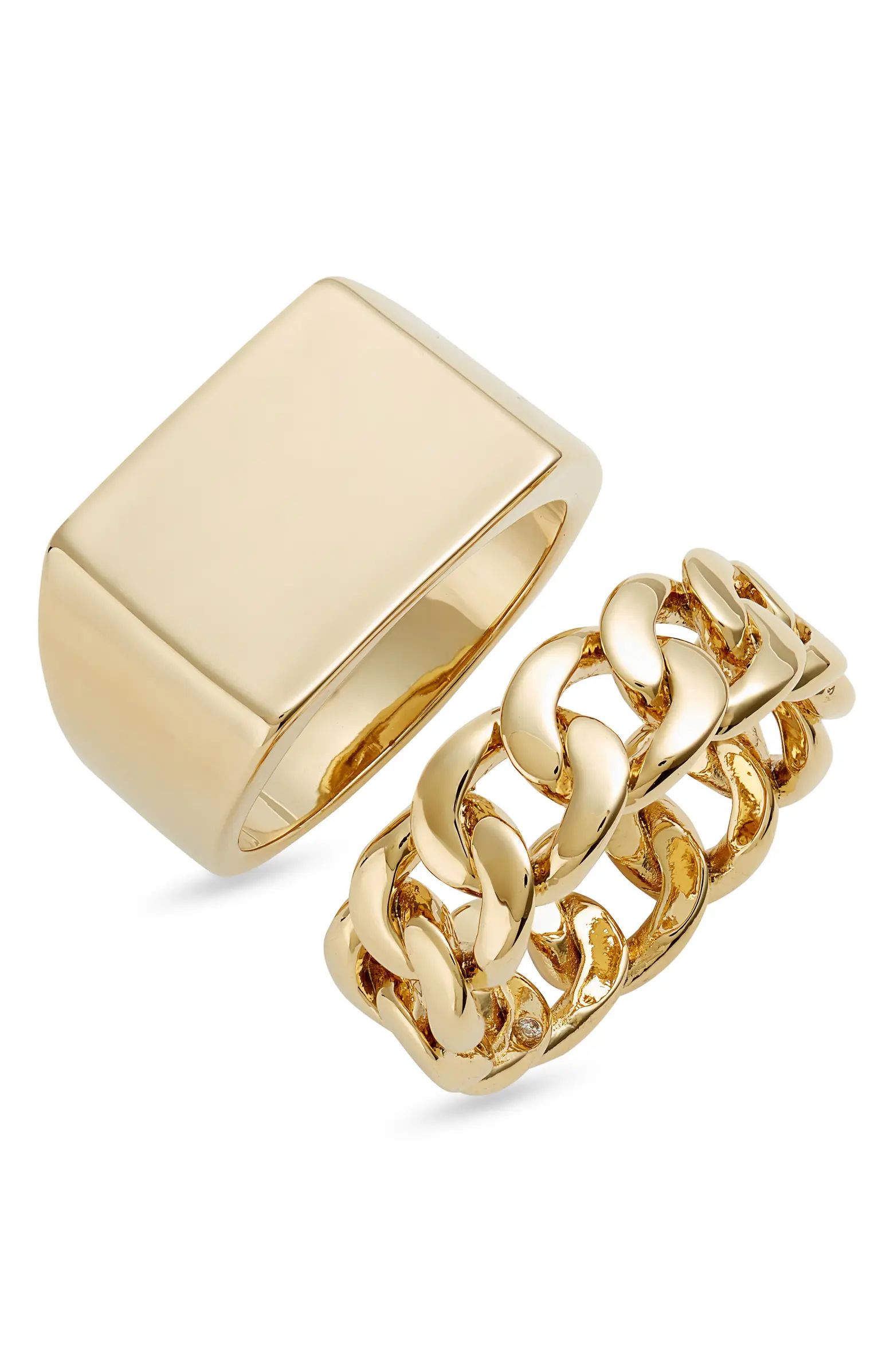 Men's Set of 2 Waterproof Signet & Curb Chain Band Rings | Nordstrom