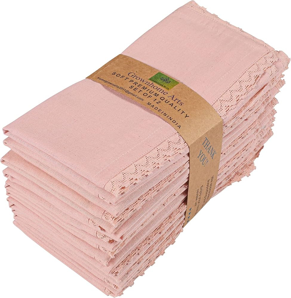 Blush Pink lace cotton linen 85%cotton 15%Linen 12 pcs set size-12x12 inches Dinner Napkins Every... | Amazon (US)