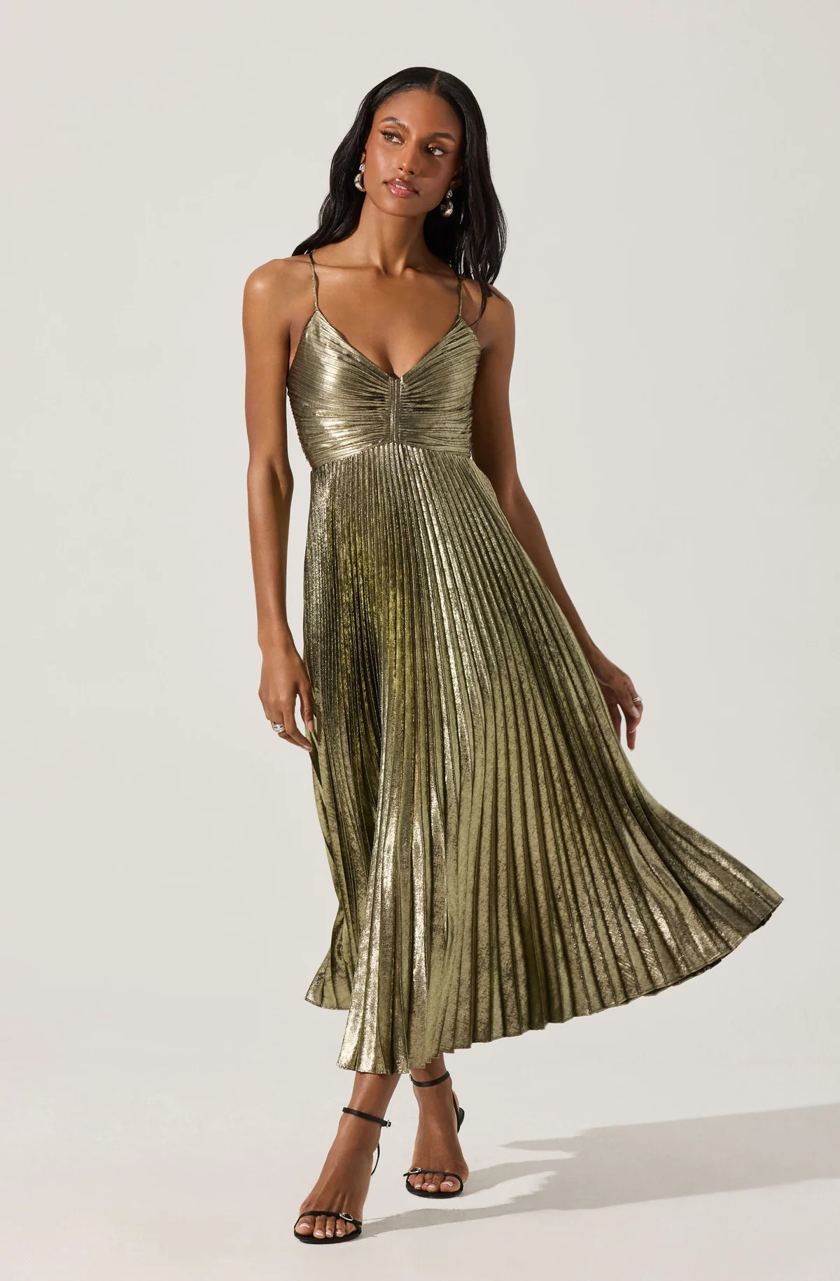 Blythe Metallic Plisse Midi Dress | ASTR The Label (US)