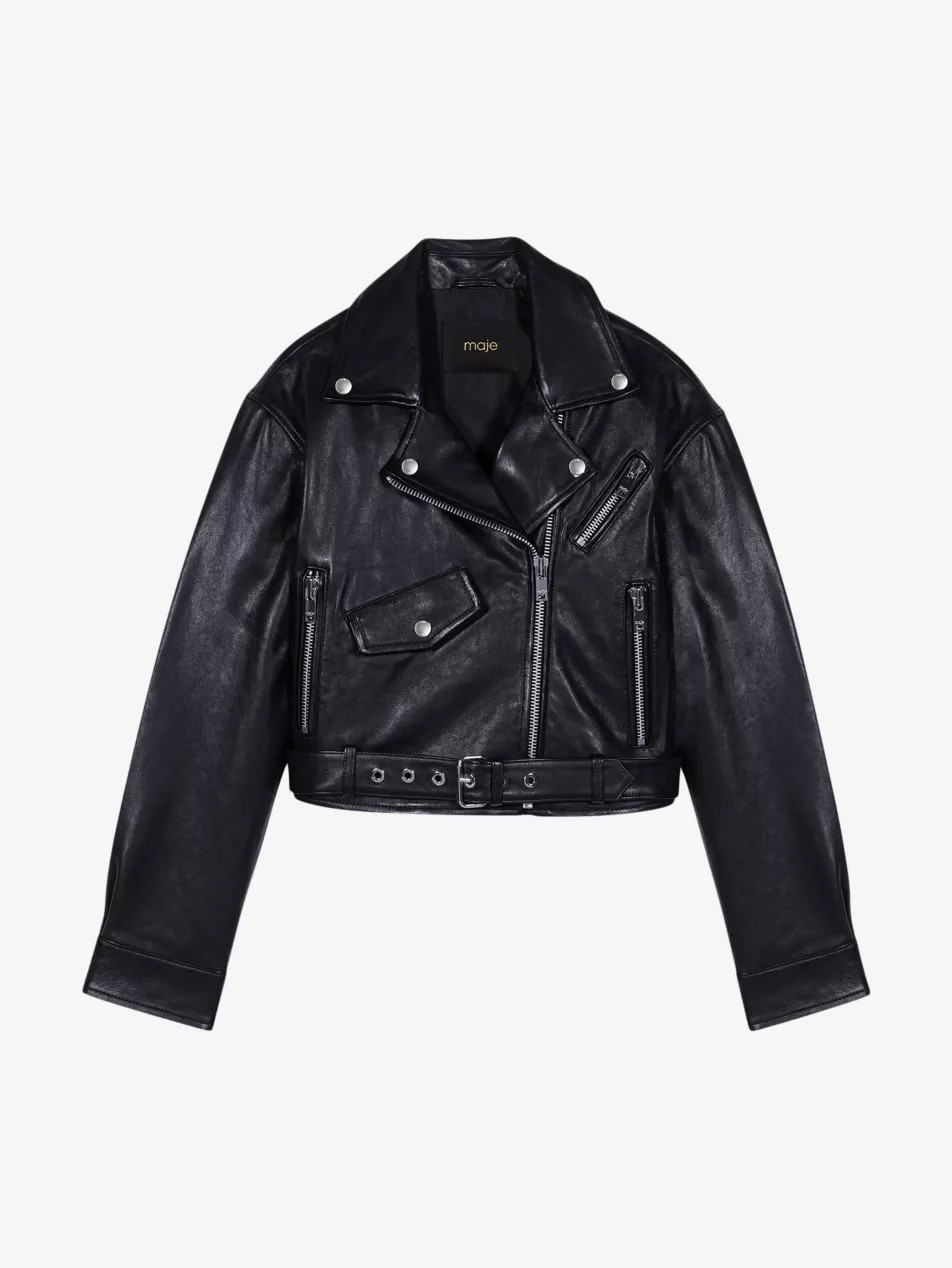Besley belted-waist cropped leather jacket | Selfridges