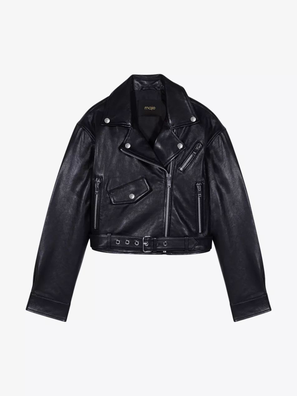 Besley belted-waist cropped leather jacket | Selfridges