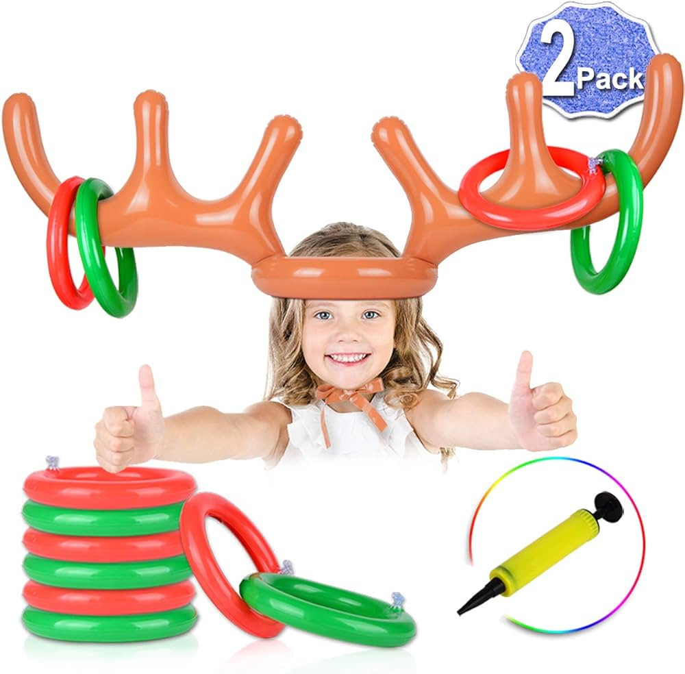 2 Set Inflatable Reindeer Antlers Ring Toss Game, Christmas Games for Family Party Great for Adul... | Amazon (US)