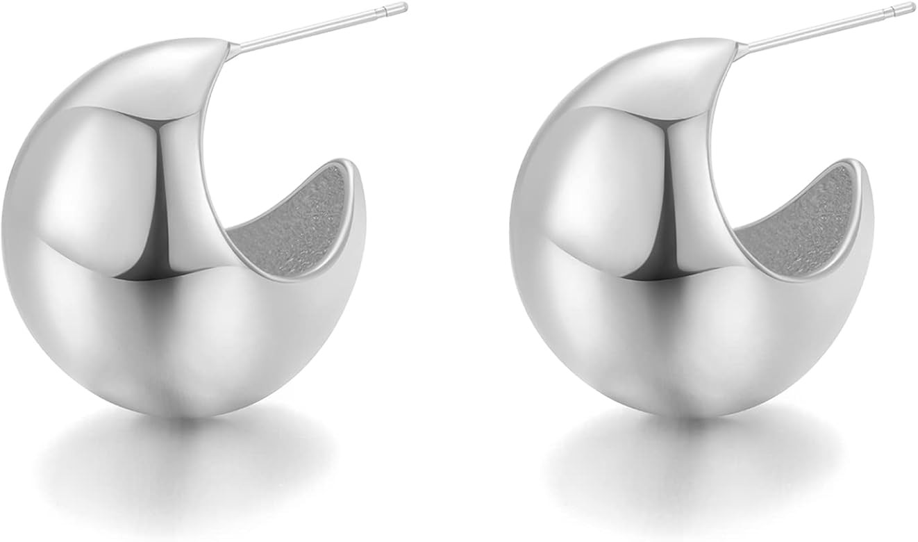 Small Chunky Gold Hoop Earrings for Women Thick Huggie Earrings Dome Earrings Small Open Hoop Ear... | Amazon (US)