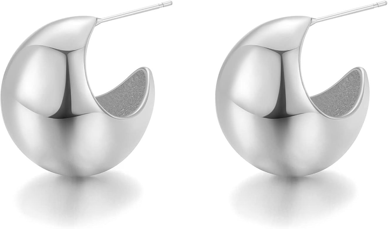 Small Chunky Gold Hoop Earrings for Women Thick Huggie Earrings Dome Earrings Small Open Hoop Ear... | Amazon (US)