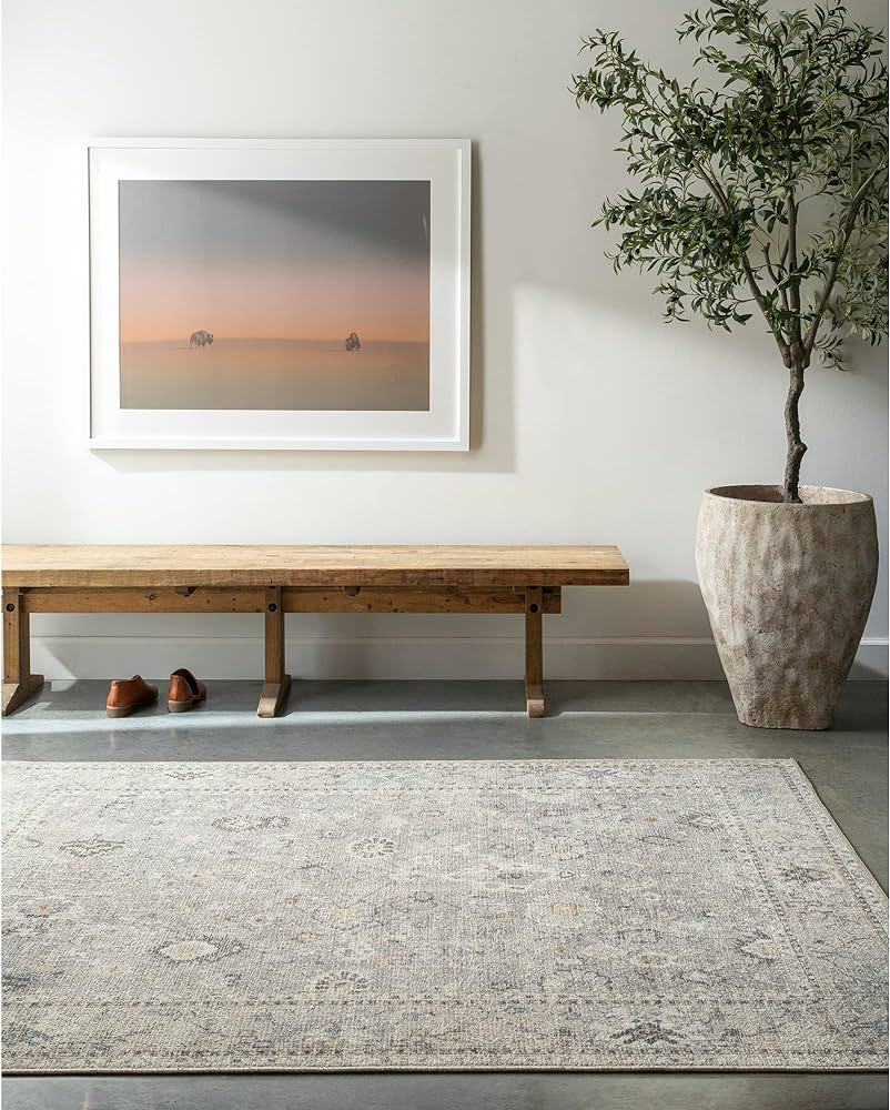 Becki Owens x Surya Davina Damask Area Rug , 7'10" x 10', Light Grey | Amazon (US)