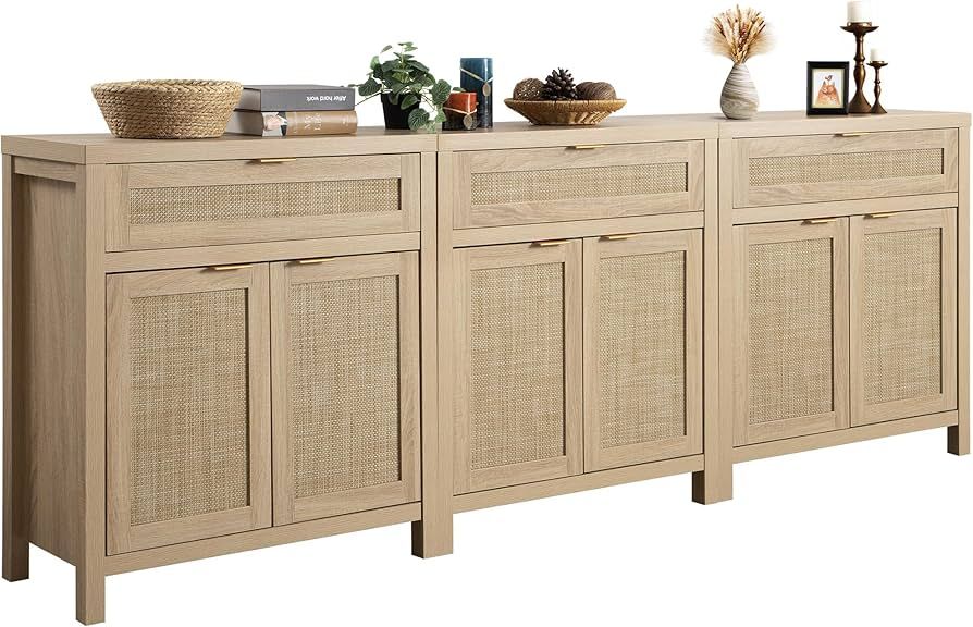 SICOTAS Sideboard Buffet Storage Cabinet Set of 3, Rattan Credenza Buffet Table, Boho Console Acc... | Amazon (US)