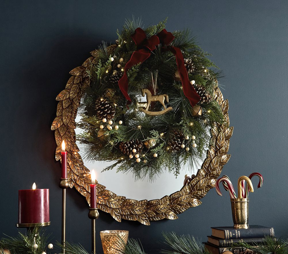 Chris Loves Julia Faux Pine Ribbon Light Up Wreath | Pottery Barn Kids