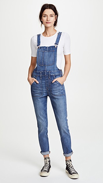 Skinny Indigo Overalls with Raw Hem | Shopbop