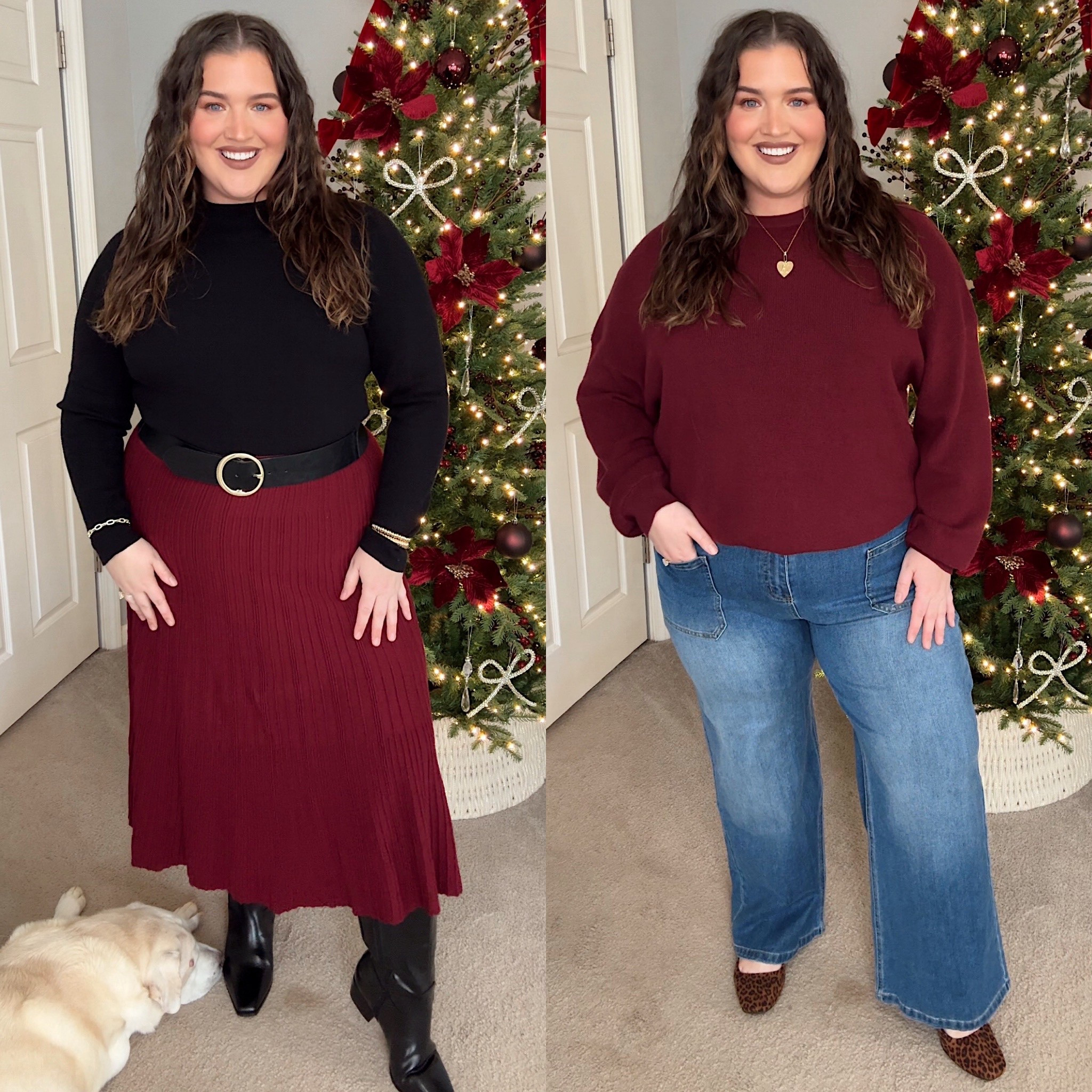 Casual everyday outfit inspo ❤️✨ Long sleeve wool blend top + sweater, ribbed midi skirt with wide calf black boots, medium wash denim jeans + leopard print flats. Wearing a size XXL
Peep my coworker asleep on the job 🐶💤 

#LTKgrwm #LTKootd #LTKPlusSize