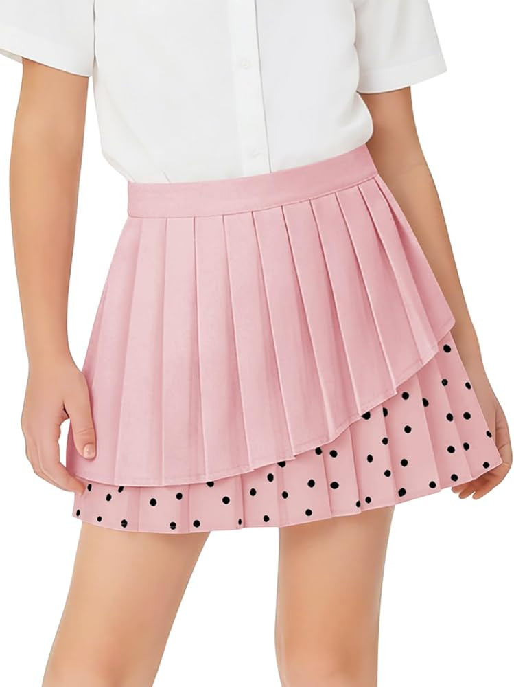 Haloumoning Girls Pleated Skirt Kids Cute High Waist Layered Polka Dots Tennis School Uniform Ski... | Amazon (US)