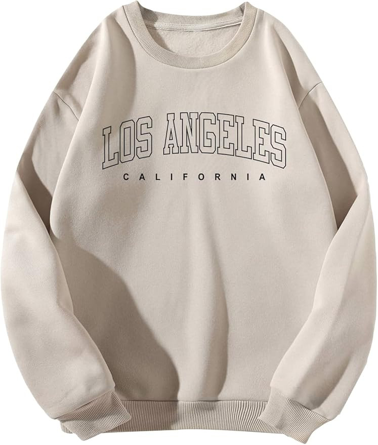 WDIRARA Women's Letter Graphic Print Round Neck Long Sleeve Sweatshirt Tops | Amazon (US)