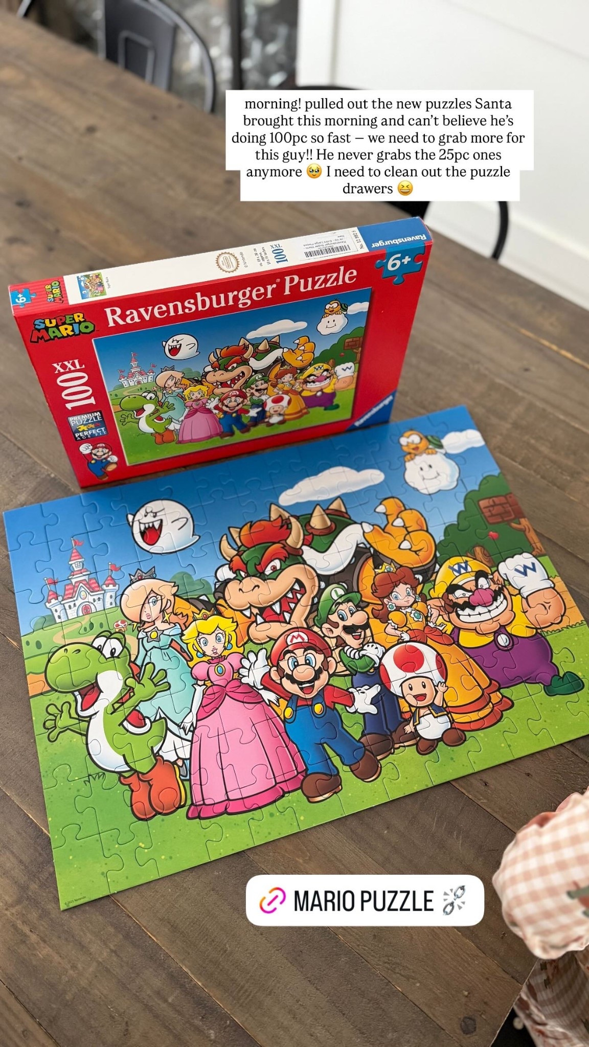 morning! pulled out the new puzzles Santa brought this morning and can’t believe he’s doing 100pc so fast — we need to grab more for this guy!! He never grabs the 25pc ones anymore 🥹 I need to clean out the puzzle drawers 😆