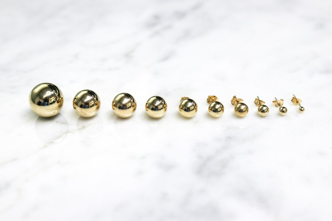 14K Gold Ball Studs, Solid Gold Ball Earrings, 2nd Hole Earrings, Christmas Gifts for Her, Dainty... | Etsy (US)