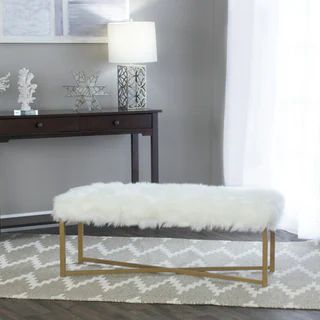 Silver Orchid Kelly Faux Fur White Rectangle Bench | Bed Bath & Beyond