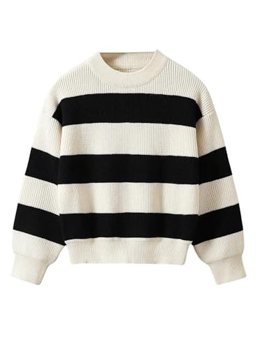 GORGLITTER Girl's Striped Sweaters Knit Long Sleeve Crewneck Color Block Sweater Jumper Apricot 7 Years | Amazon (US)