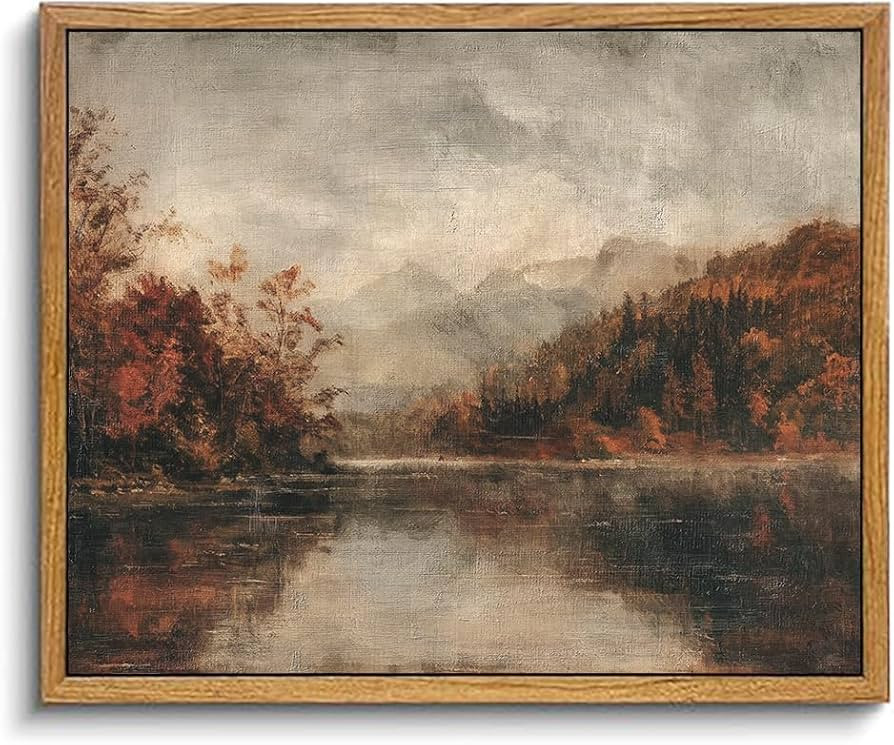 KBKBART Vintage Framed Wall Art Autumn Lake Scenery Forest Moody Paintings | Amazon (US)