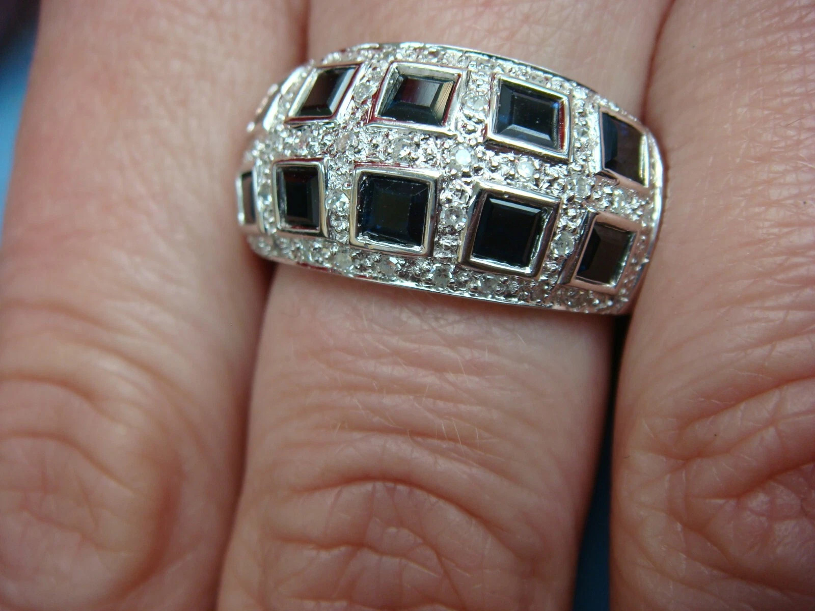 14K WHITE GOLD SAPPHIRES & DIAMONDS APPROX 0.70CT T.W. 11.3 MM WIDE RING SIZE 9 | eBay US