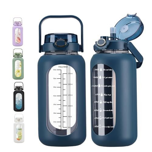 chunmo 74 oz Glass Water Bolttles with Straw Large Motivational Water Bottle with Time Marker Sports Water Bottles with Silicone Sleeve and Handle Lid 2.2L Water Jug for Gym Workout | Amazon (US)