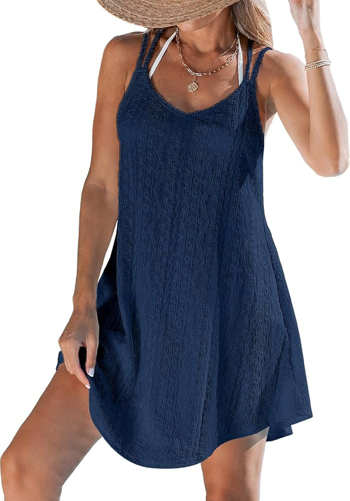 CUPSHE Women Bathing Suit Cover Up Spaghetti Straps Swim Beach Dresses Hollow Out Swimsuit Coveru... | Amazon (US)