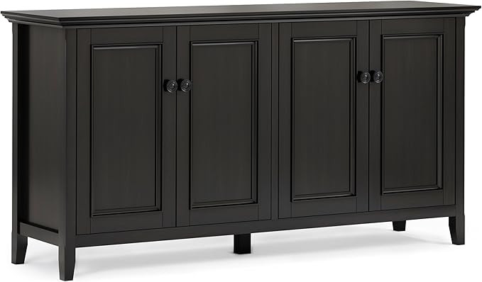 SIMPLIHOME Amherst Storage Cabinet - 66 inch Wide Solid Wood 4-Shelf Sideboard Cabinet in Hickory... | Amazon (US)
